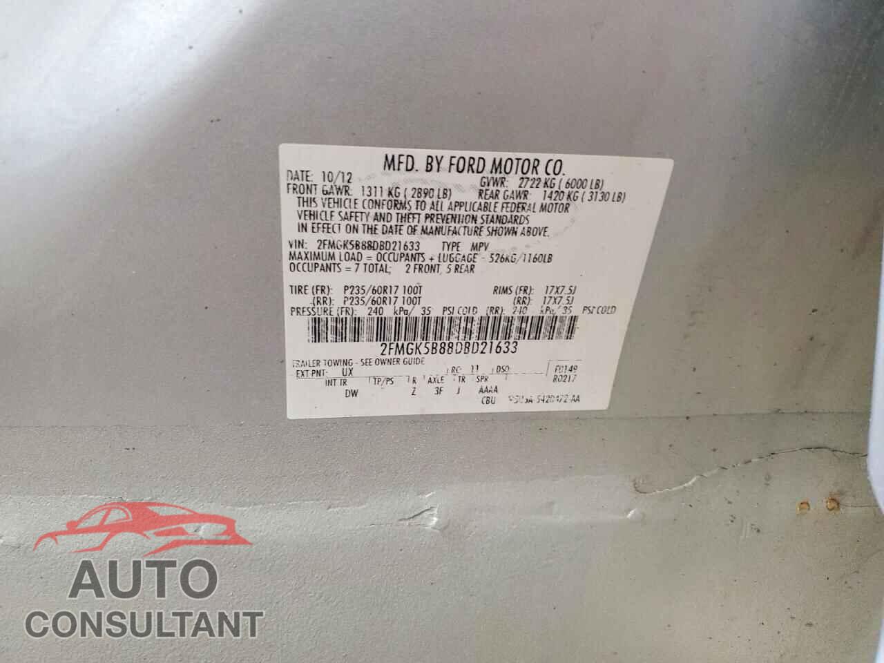 FORD FLEX 2013 - 2FMGK5B88DBD21633