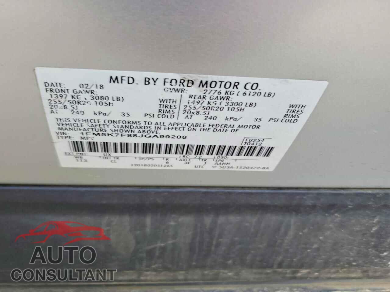 FORD EXPLORER 2018 - 1FM5K7F88JGA99208