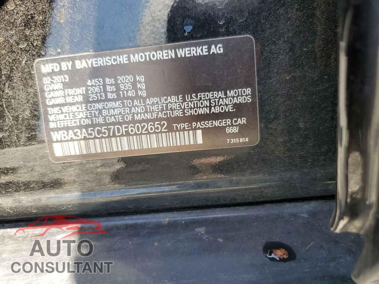 BMW 3 SERIES 2013 - WBA3A5C57DF602652