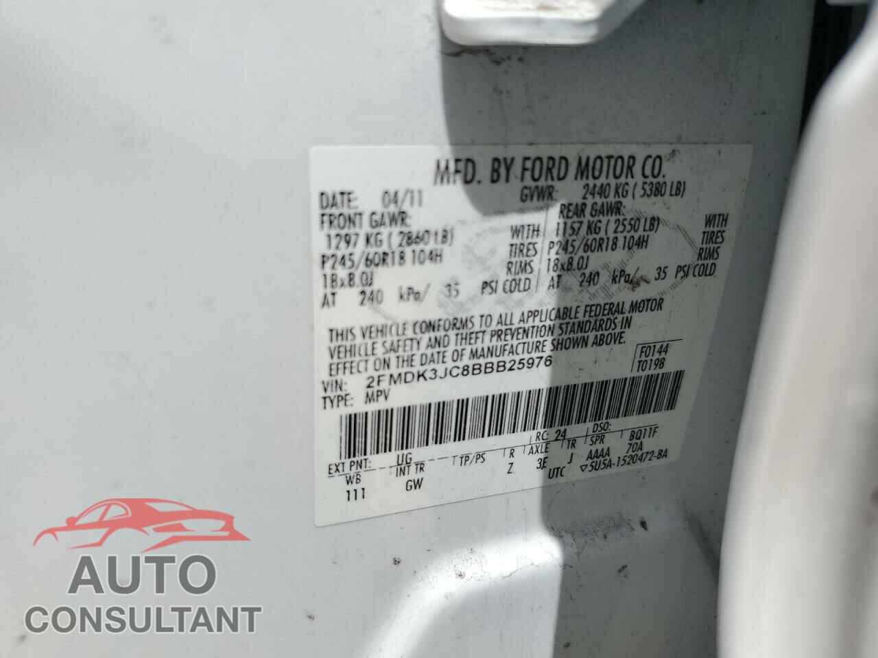 FORD EDGE 2011 - 2FMDK3JC8BBB25976