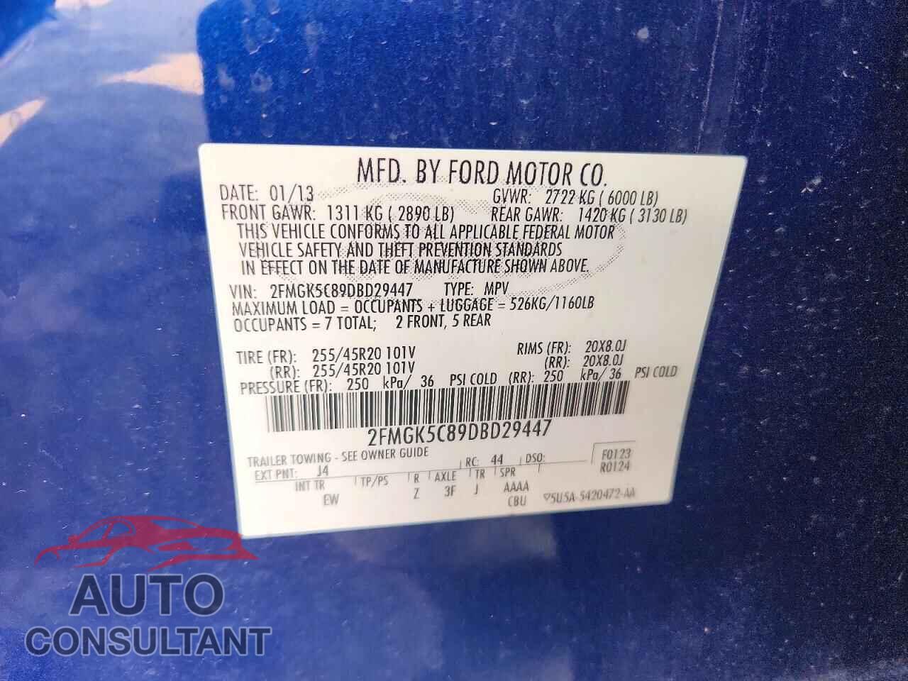 FORD FLEX 2013 - 2FMGK5C89DBD29447