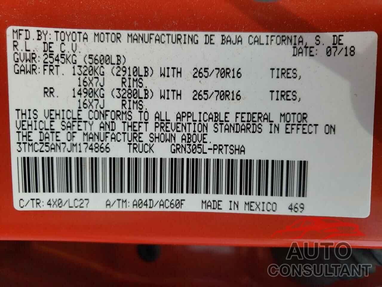TOYOTA TACOMA 2018 - 3TMCZ5AN7JM174866
