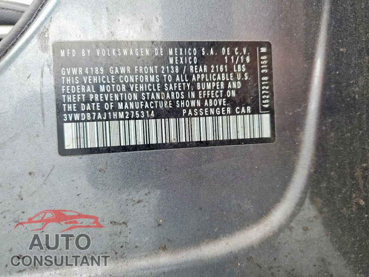 VOLKSWAGEN JETTA 2017 - 3VWDB7AJ1HM275314
