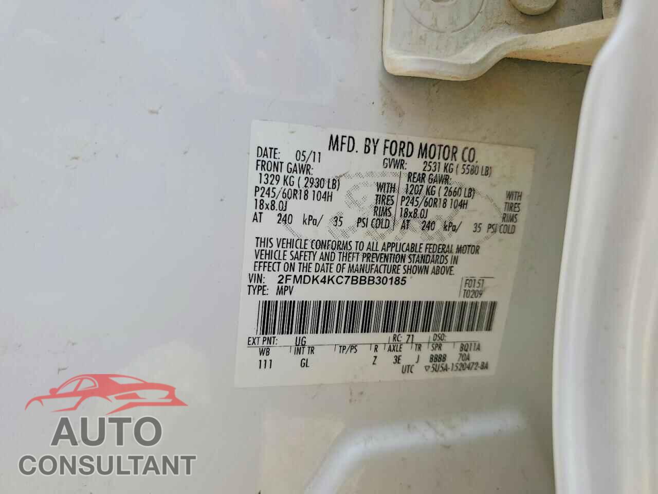 FORD EDGE 2011 - 2FMDK4KC7BBB30185