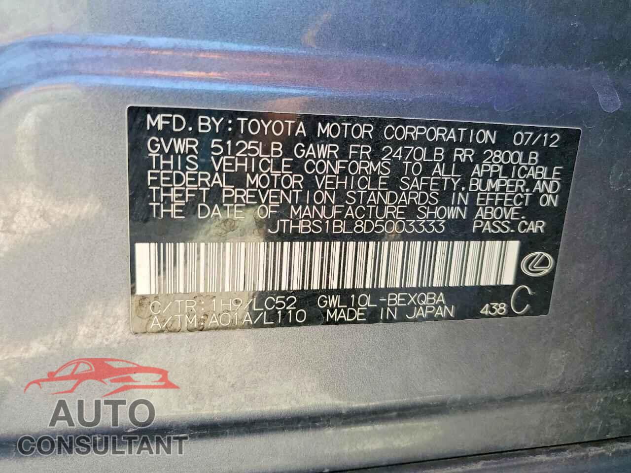 LEXUS GS450 2013 - JTHBS1BL8D5003333