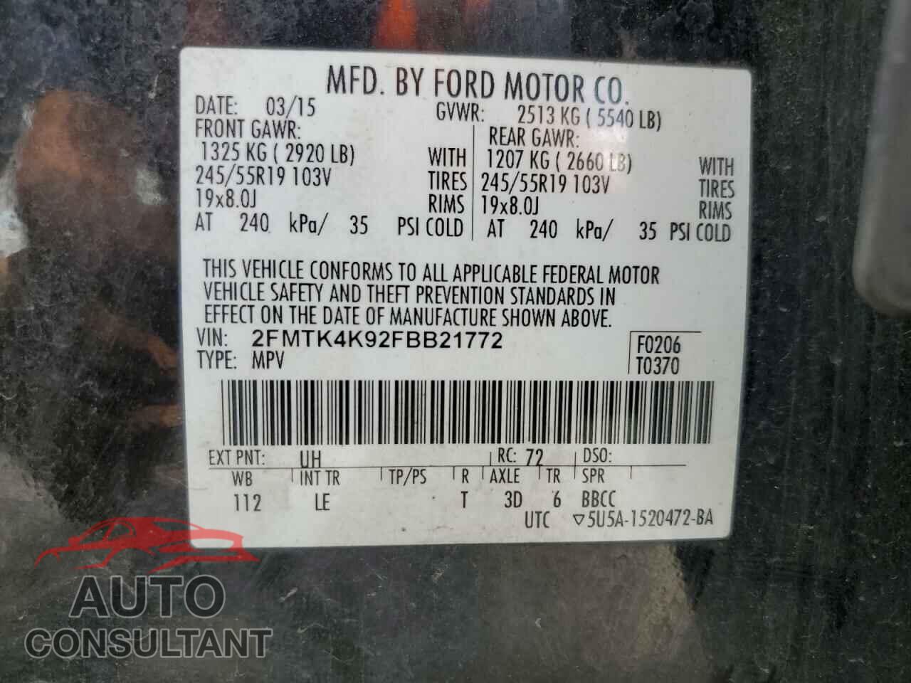 FORD EDGE 2015 - 2FMTK4K92FBB21772