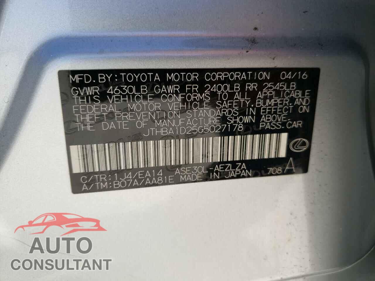 LEXUS IS 2016 - JTHBA1D25G5027178