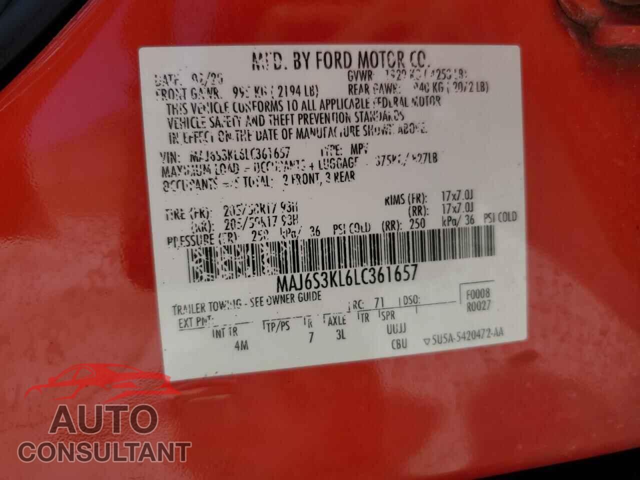 FORD ECOSPORT 2020 - MAJ6S3KL6LC361657