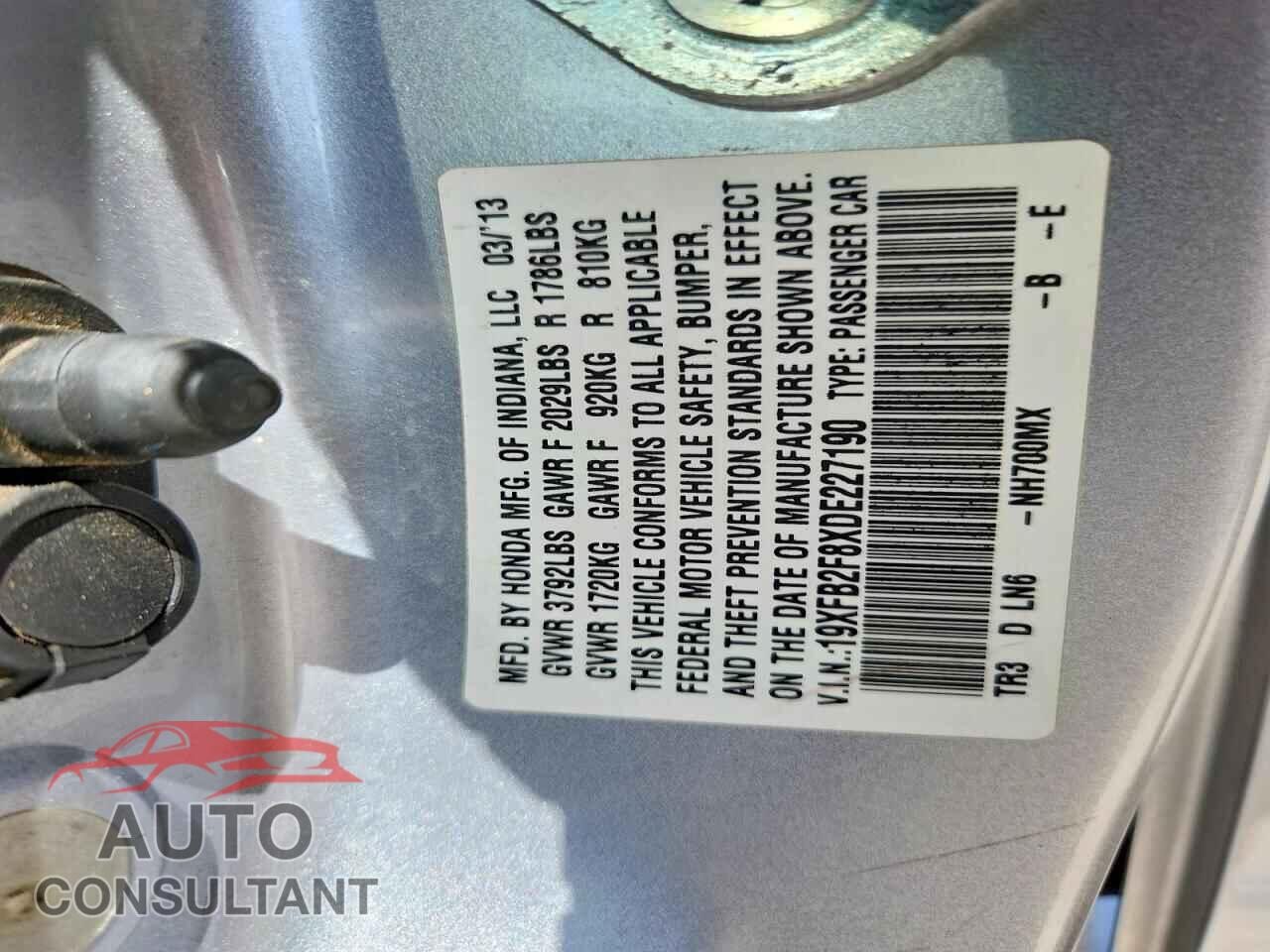 HONDA CIVIC 2013 - 19XFB2F8XDE227190