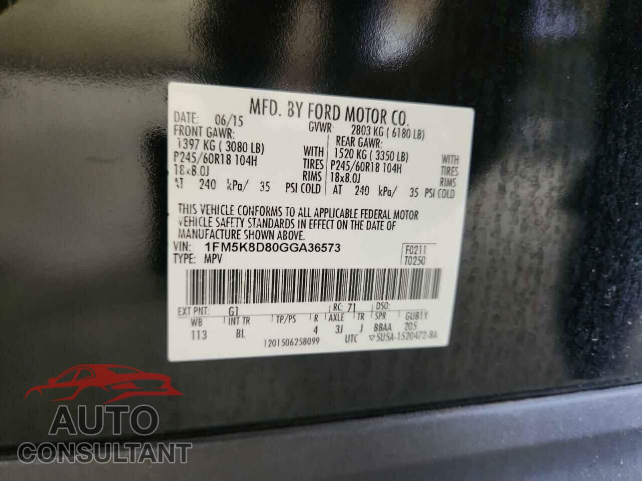 FORD EXPLORER 2016 - 1FM5K8D80GGA36573