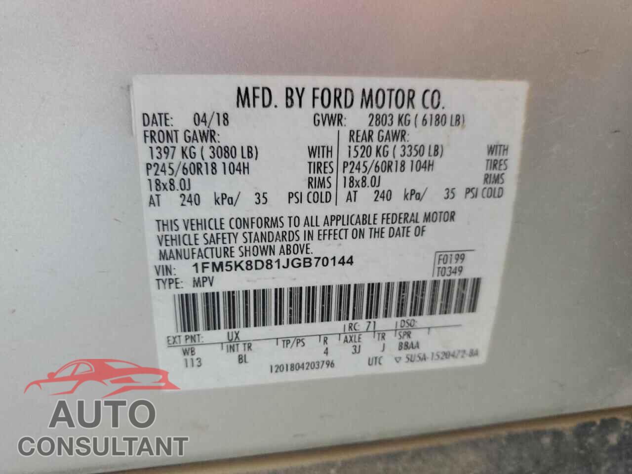 FORD EXPLORER 2018 - 1FM5K8D81JGB70144