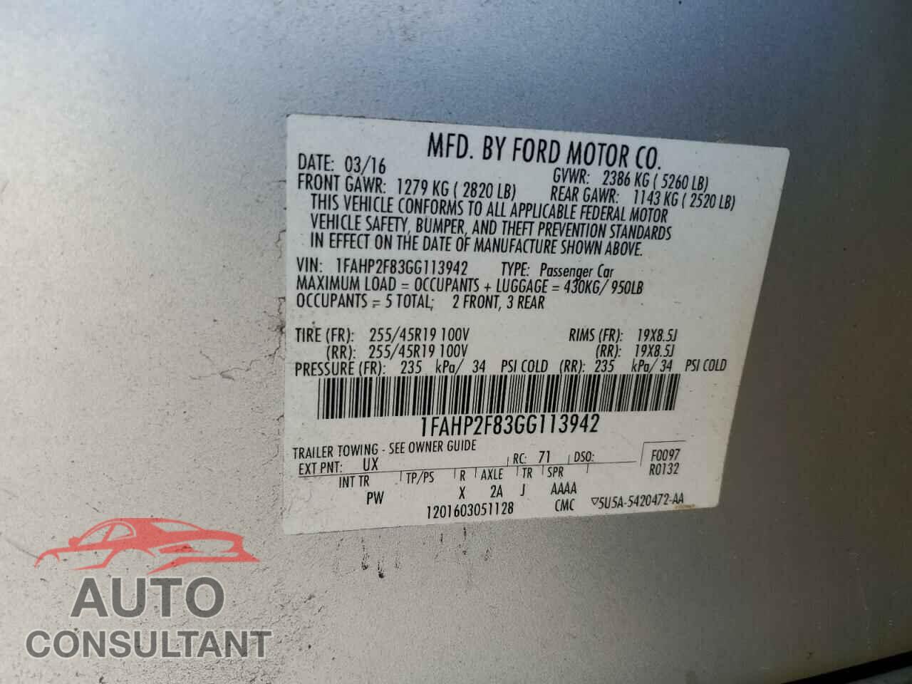 FORD TAURUS 2016 - 1FAHP2F83GG113942