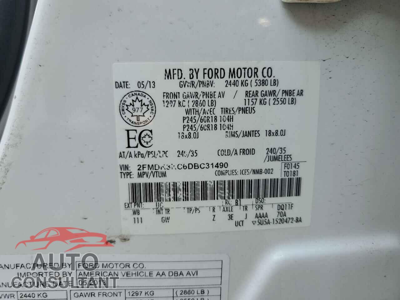 FORD EDGE 2013 - 2FMDK3KC6DBC31490