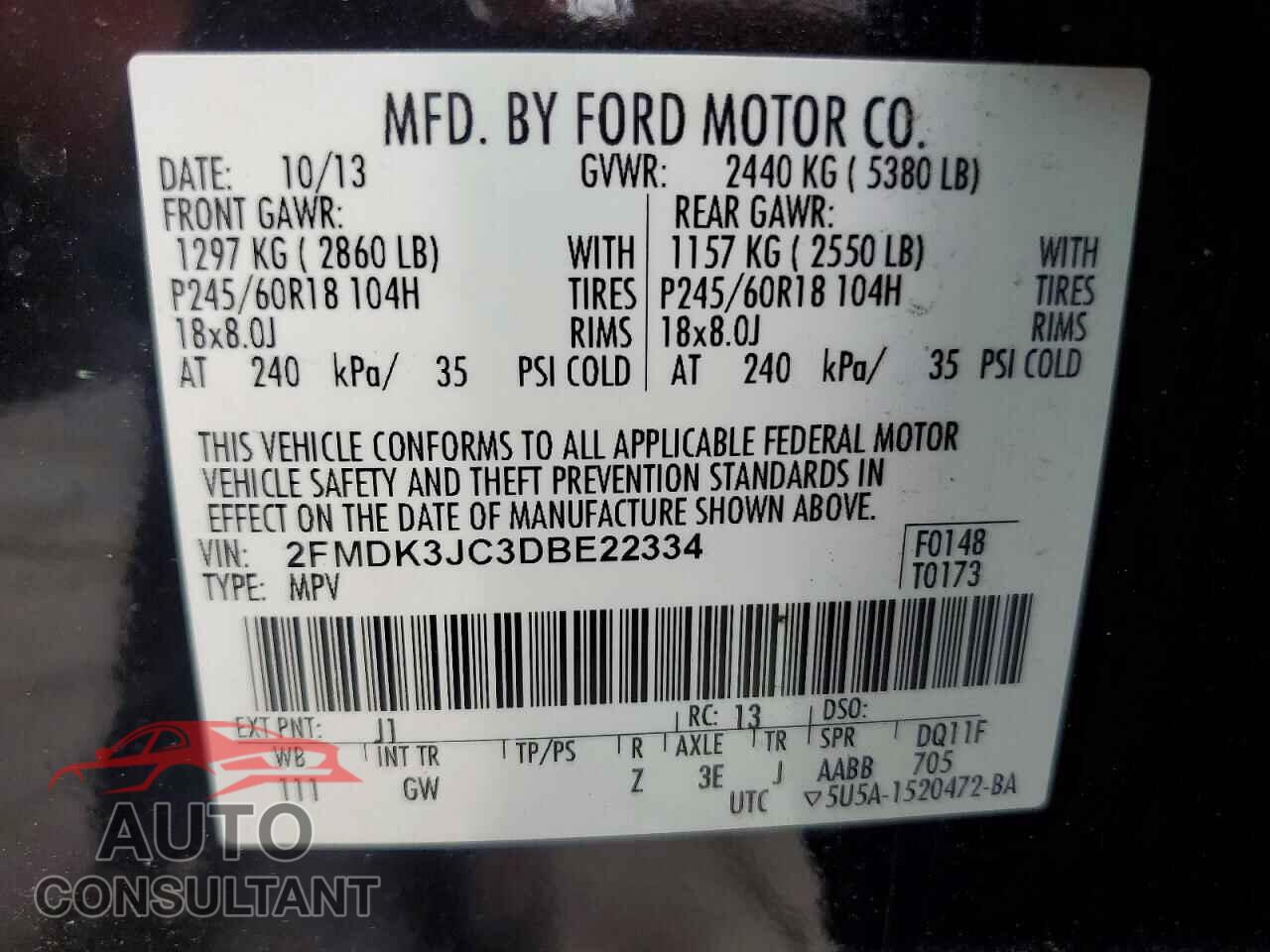 FORD EDGE 2013 - 2FMDK3JC3DBE22334