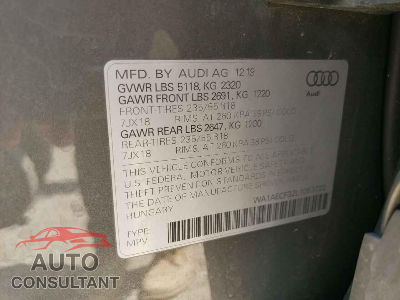 AUDI Q3 2020 - WA1AECF32L1053722