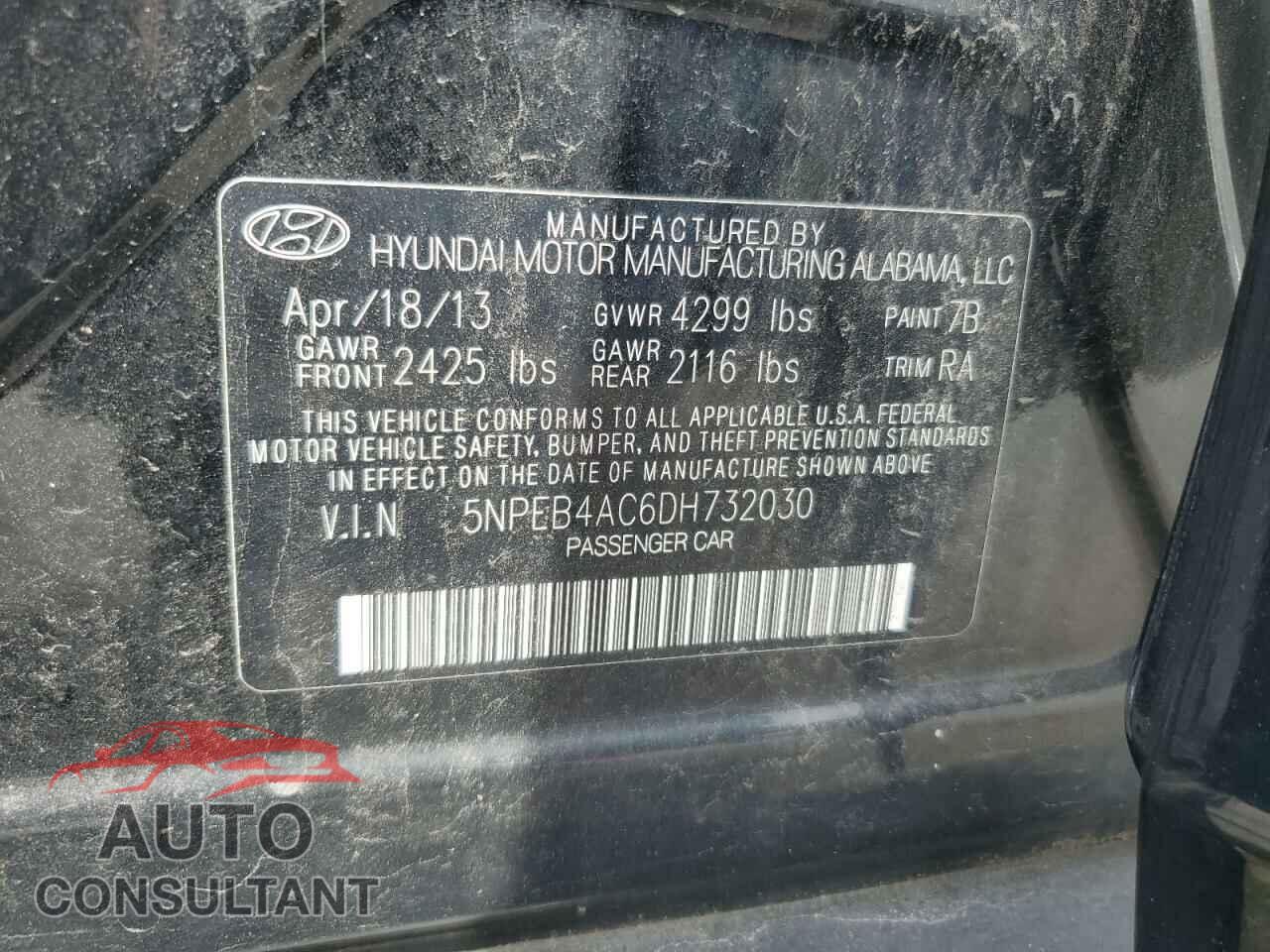 HYUNDAI SONATA 2013 - 5NPEB4AC6DH732030