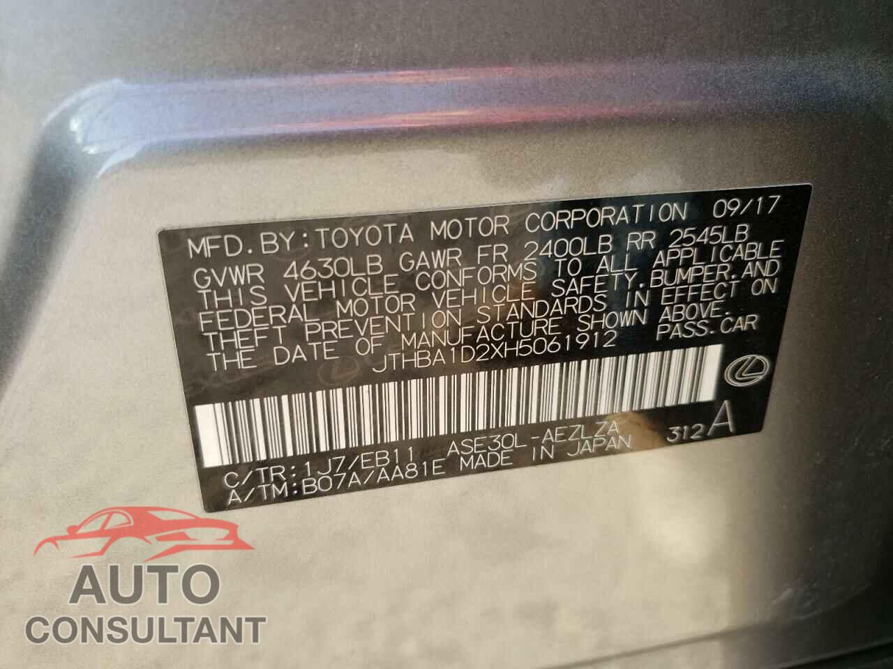 LEXUS IS 2017 - JTHBA1D2XH5061912