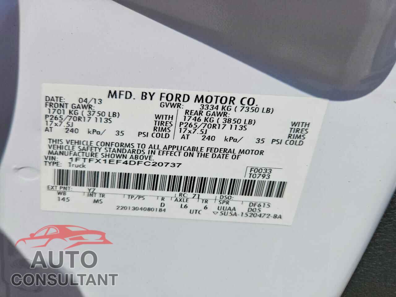 FORD F150 2013 - 1FTFX1EF4DFC20737