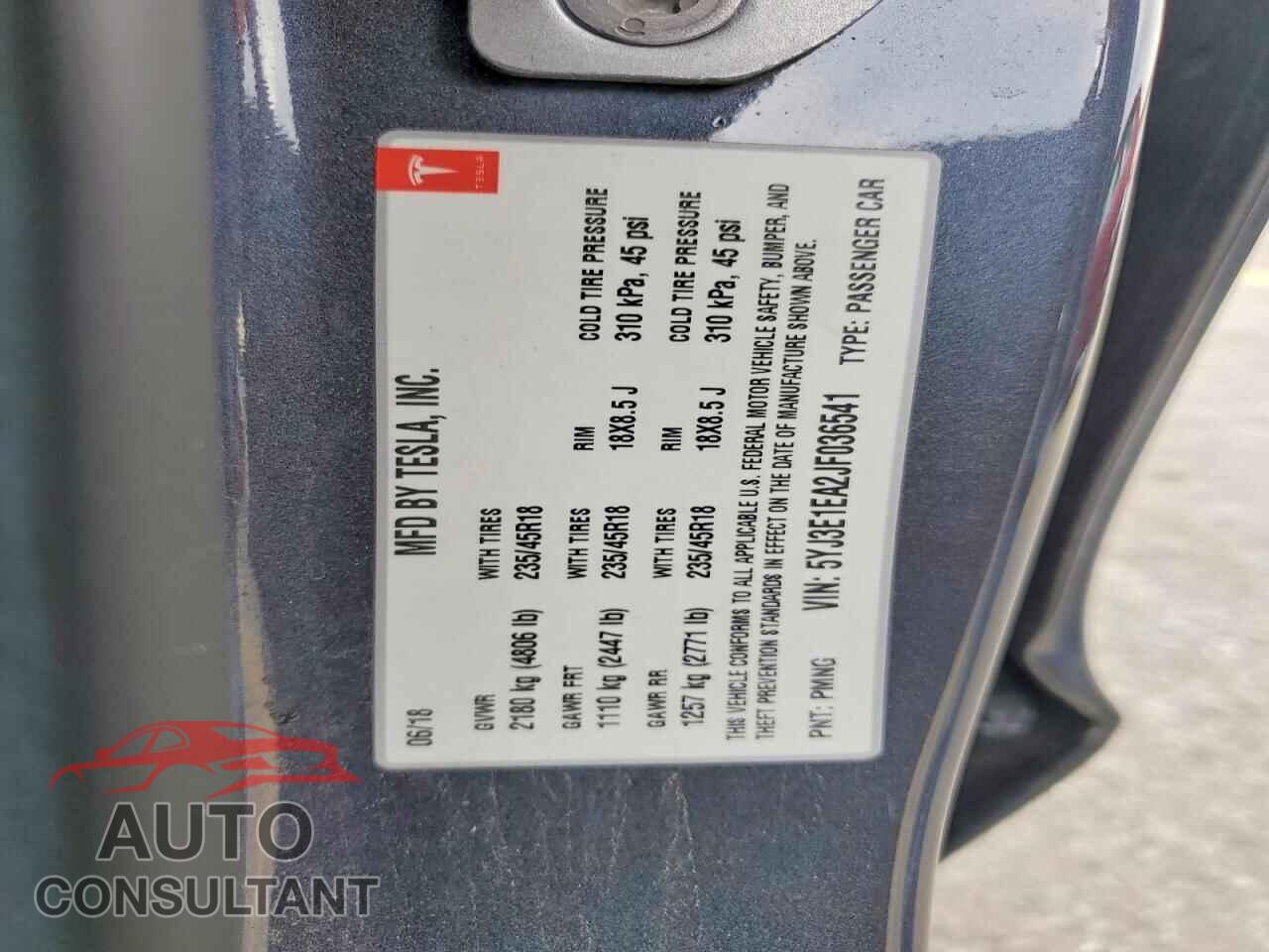 TESLA MODEL 3 2018 - 5YJ3E1EA2JF036541