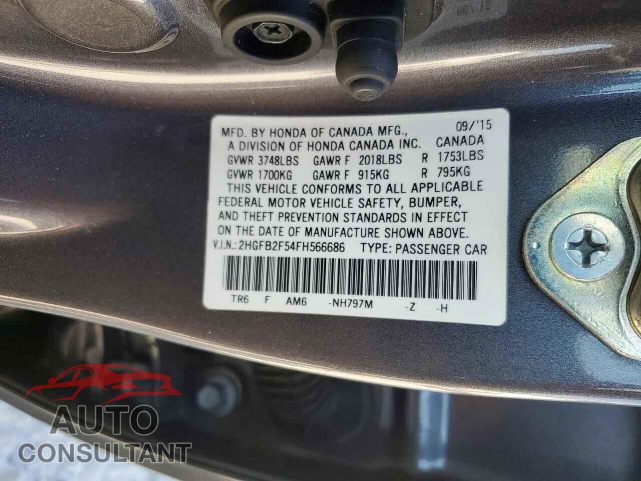 HONDA CIVIC 2015 - 2HGFB2F54FH566686