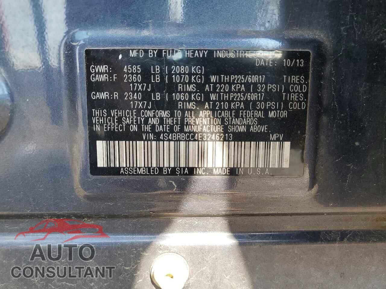 SUBARU OUTBACK 2014 - 4S4BRBCC4E3246213