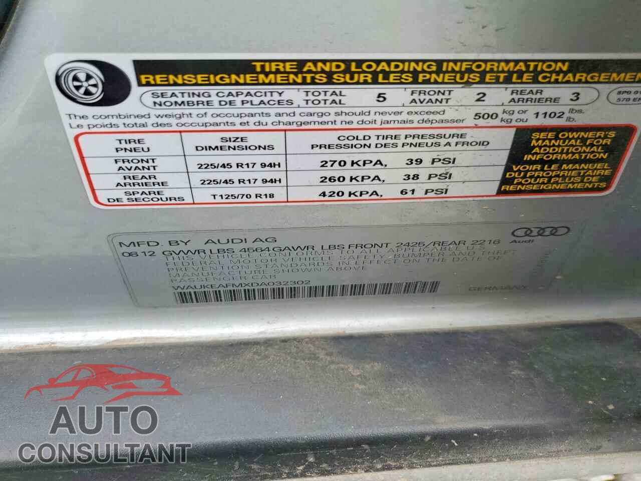 AUDI A3 2013 - WAUKEAFMXDA032302