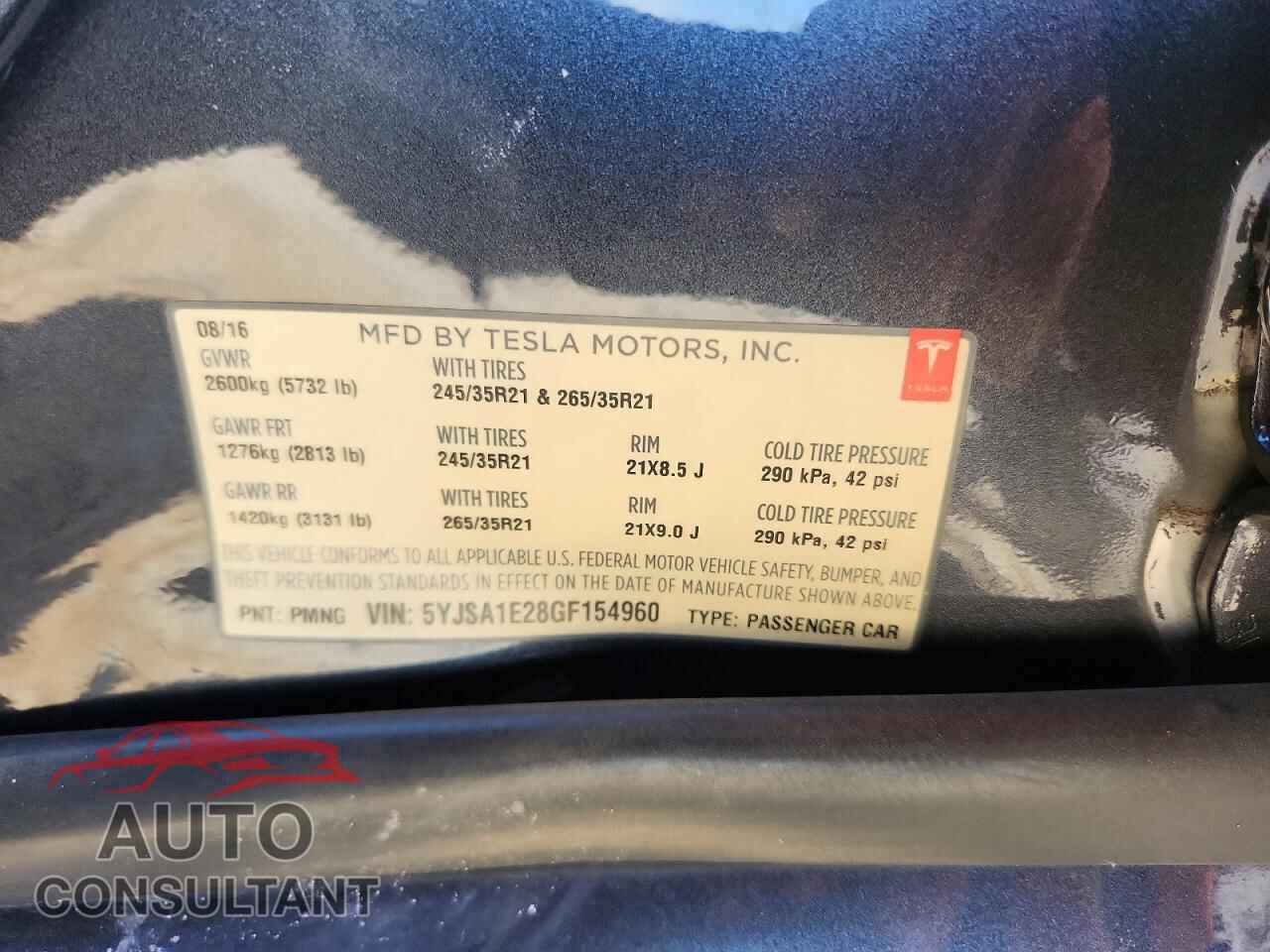 TESLA MODEL S 2016 - 5YJSA1E28GF154960