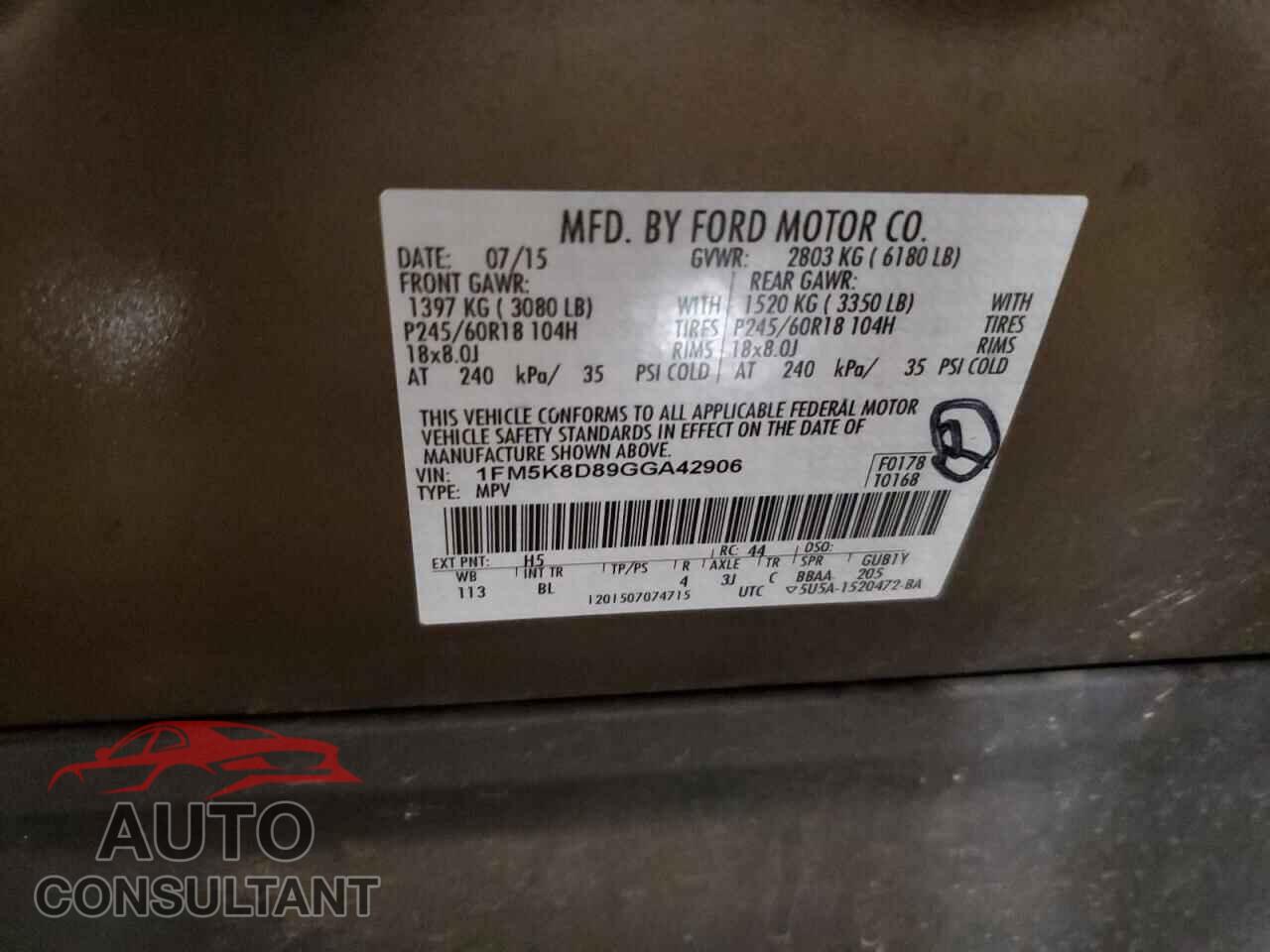 FORD EXPLORER 2016 - 1FM5K8D89GGA42906