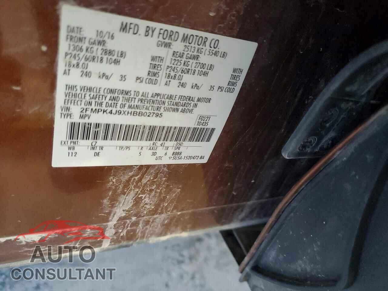 FORD EDGE 2017 - 2FMPK4J9XHBB02795