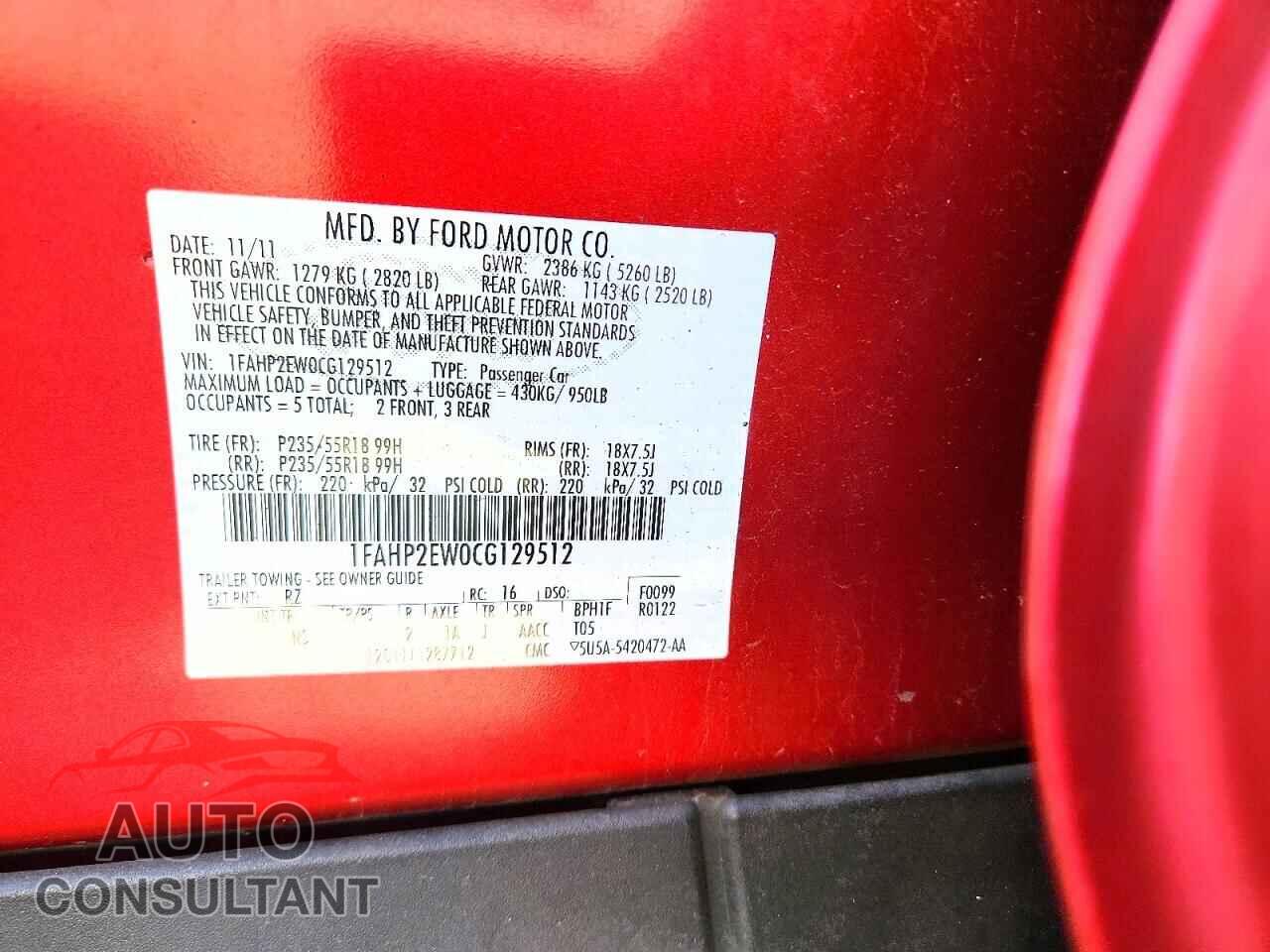 FORD TAURUS 2012 - 1FAHP2EW0CG129512