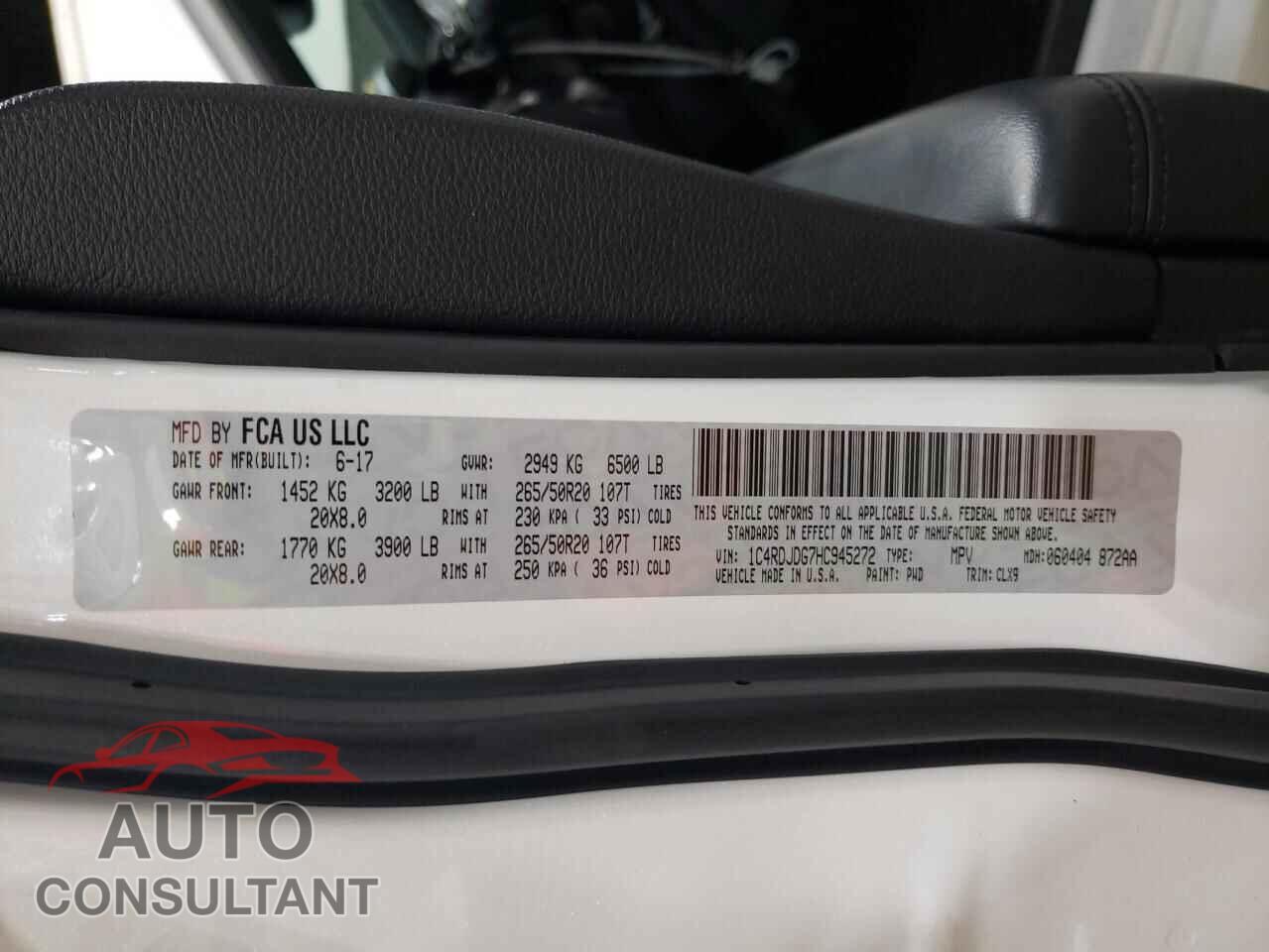 DODGE DURANGO 2017 - 1C4RDJDG7HC945272