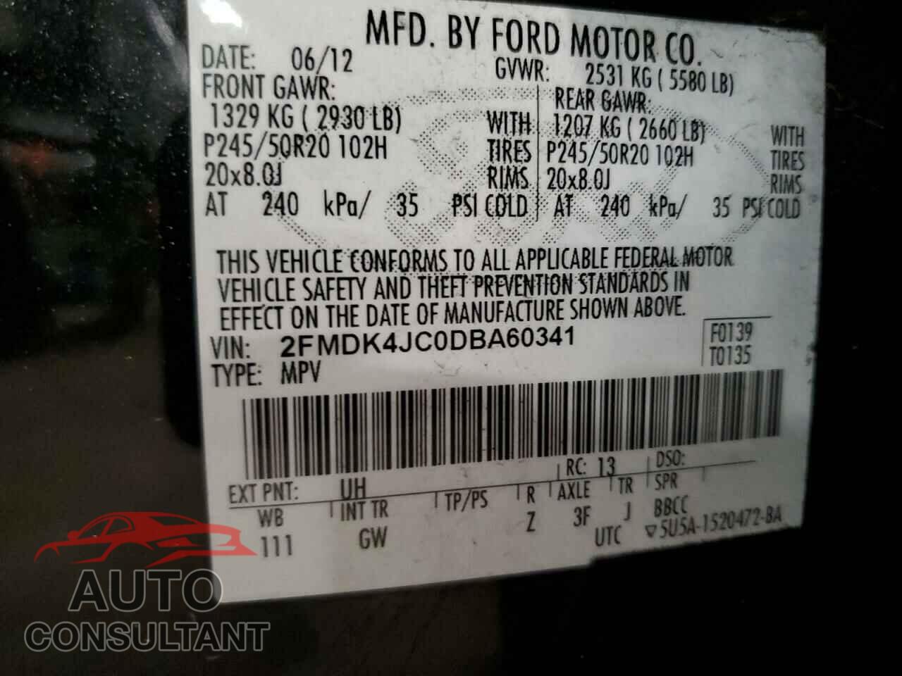 FORD EDGE 2013 - 2FMDK4JC0DBA60341