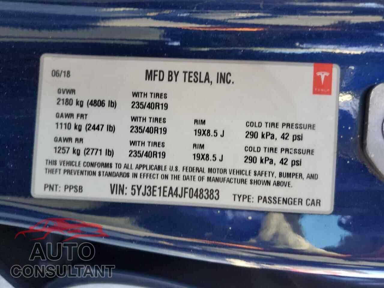 TESLA MODEL 3 2018 - 5YJ3E1EA4JF048383