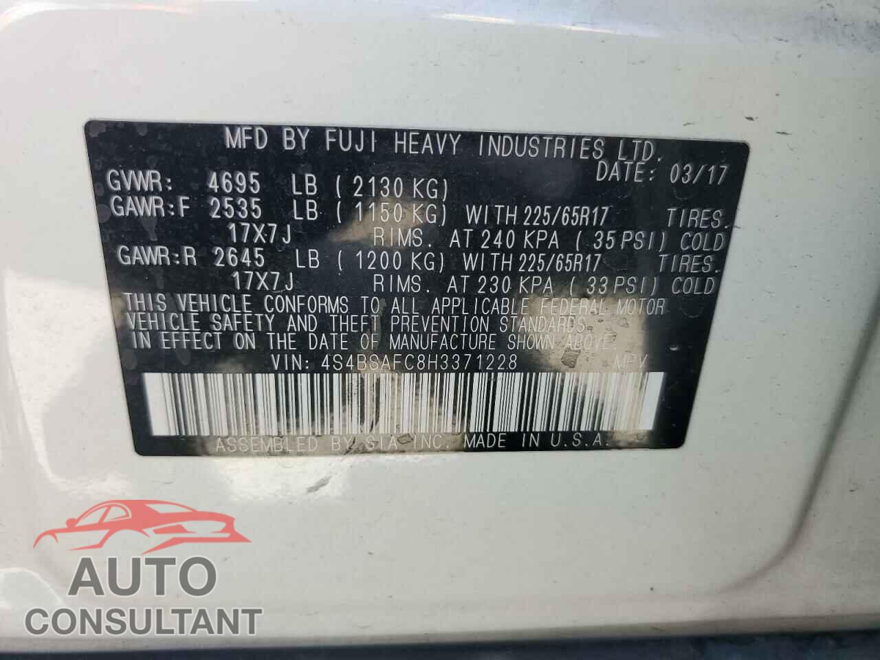 SUBARU OUTBACK 2017 - 4S4BSAFC8H3371228