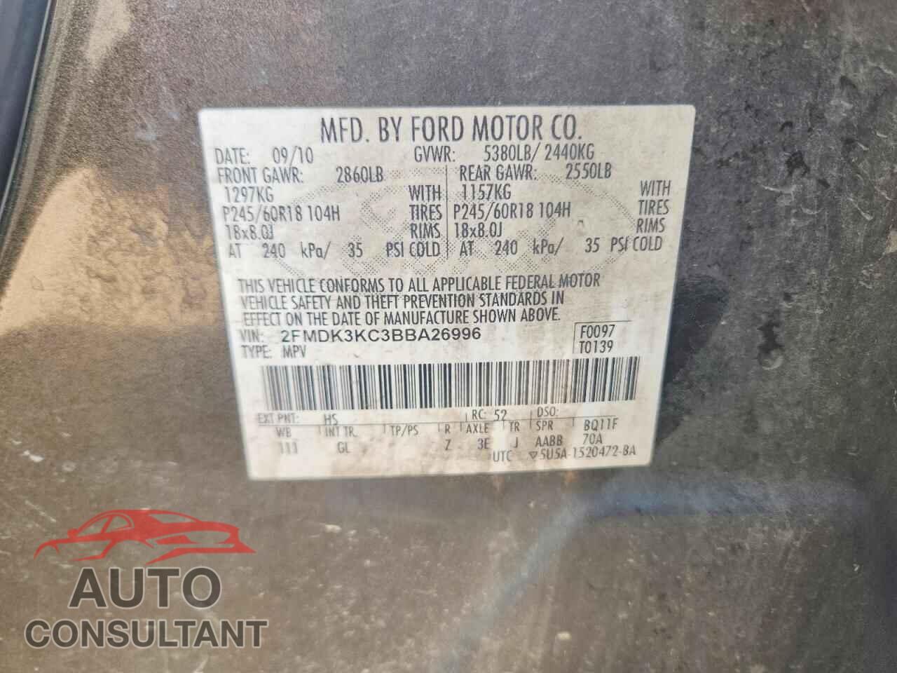 FORD EDGE 2011 - 2FMDK3KC3BBA26996