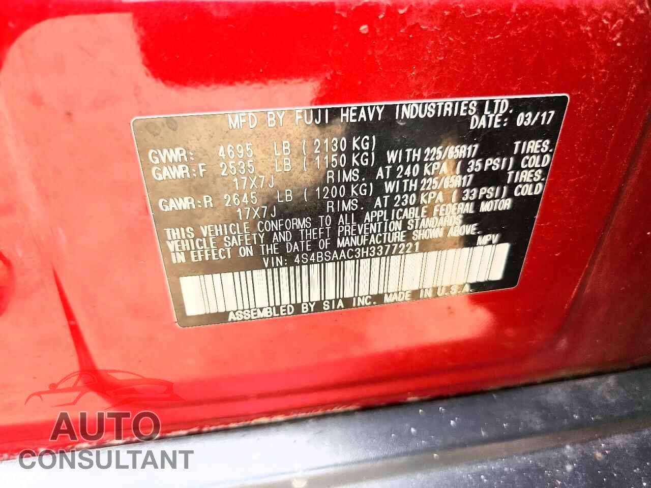 SUBARU OUTBACK 2017 - 4S4BSAAC3H3377221