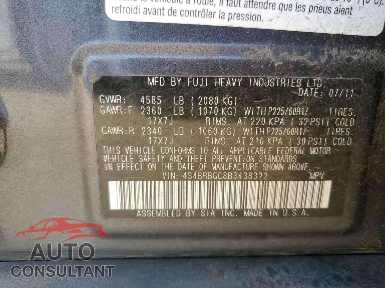 SUBARU OUTBACK 2011 - 4S4BRBGC8B3438322