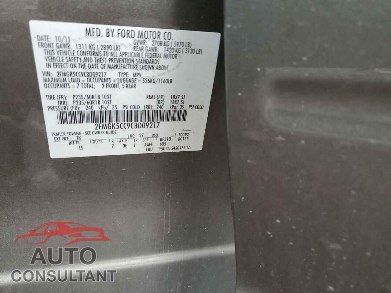 FORD FLEX 2012 - 2FMGK5CC9CBD09217