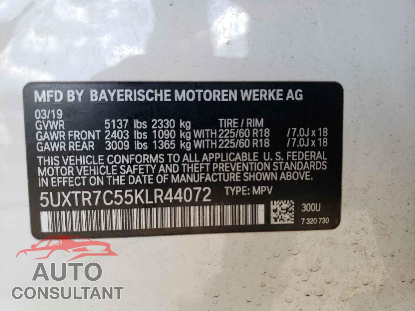 BMW X3 2019 - 5UXTR7C55KLR44072