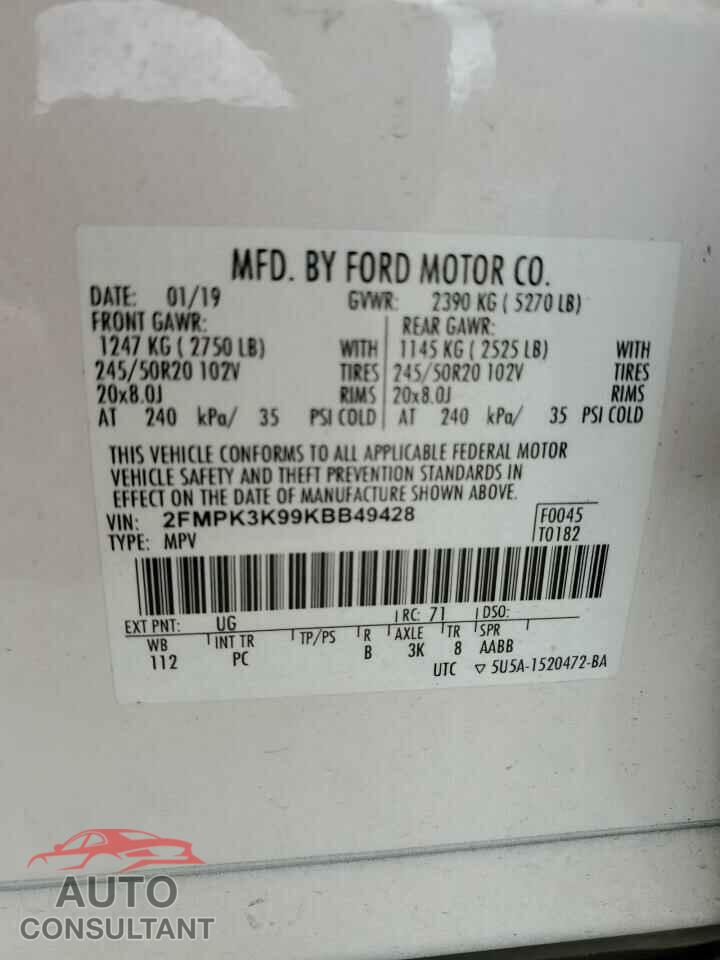 FORD EDGE 2019 - 2FMPK3K99KBB49428