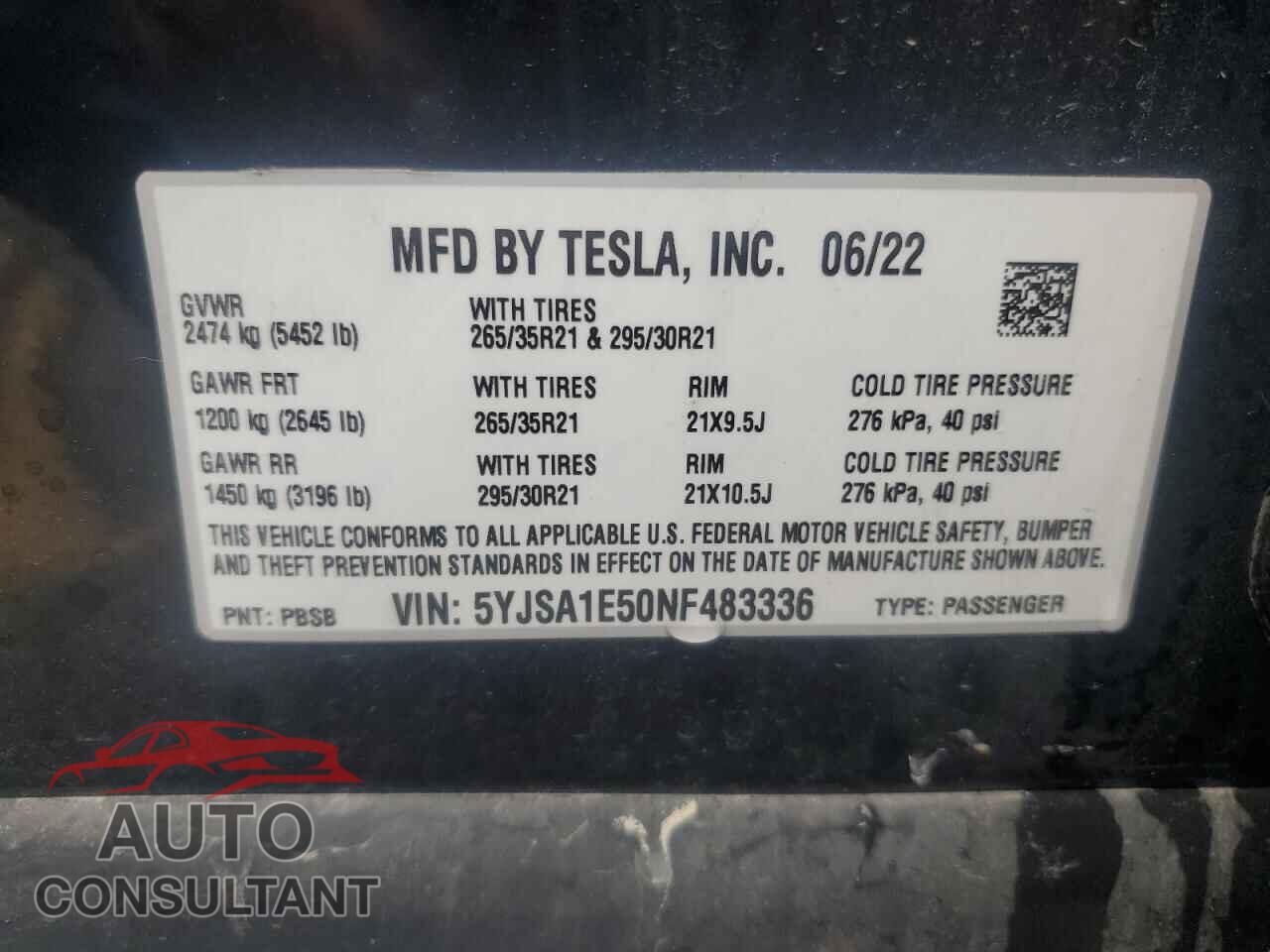 TESLA MODEL S 2022 - 5YJSA1E50NF483336