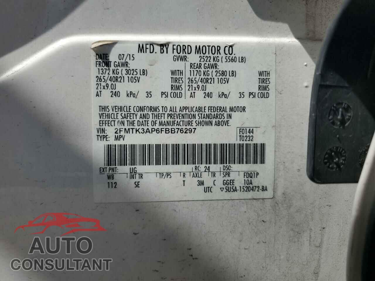 FORD EDGE 2015 - 2FMTK3AP6FBB76297