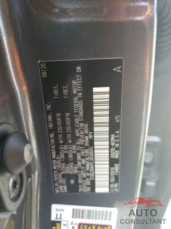TOYOTA HIGHLANDER 2020 - 5TDGZRAH7LS030045