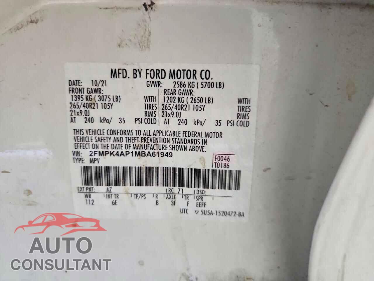 FORD EDGE 2021 - 2FMPK4AP1MBA61949