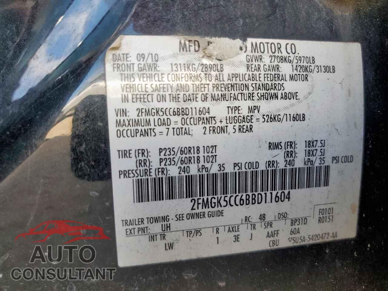 FORD FLEX 2011 - 2FMGK5CC6BBD11604