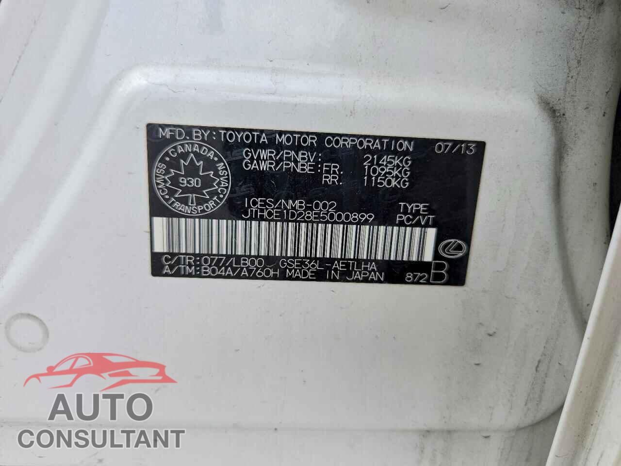 LEXUS IS 2014 - JTHCE1D28E5000899