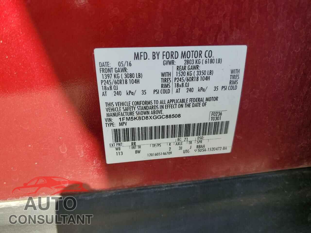 FORD EXPLORER 2016 - 1FM5K8D8XGGC88508