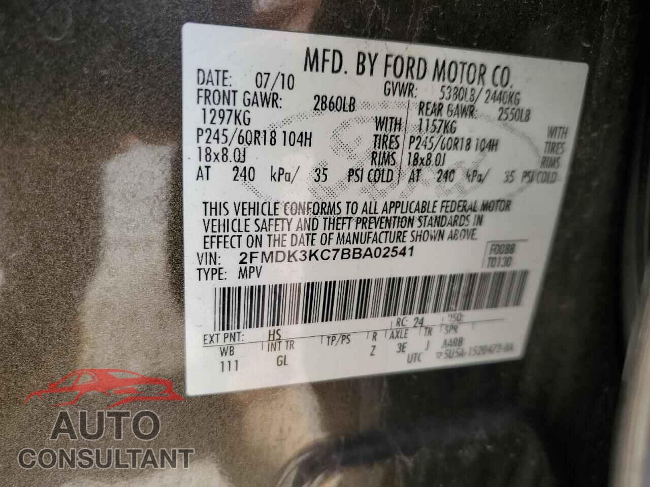 FORD EDGE 2011 - 2FMDK3KC7BBA02541