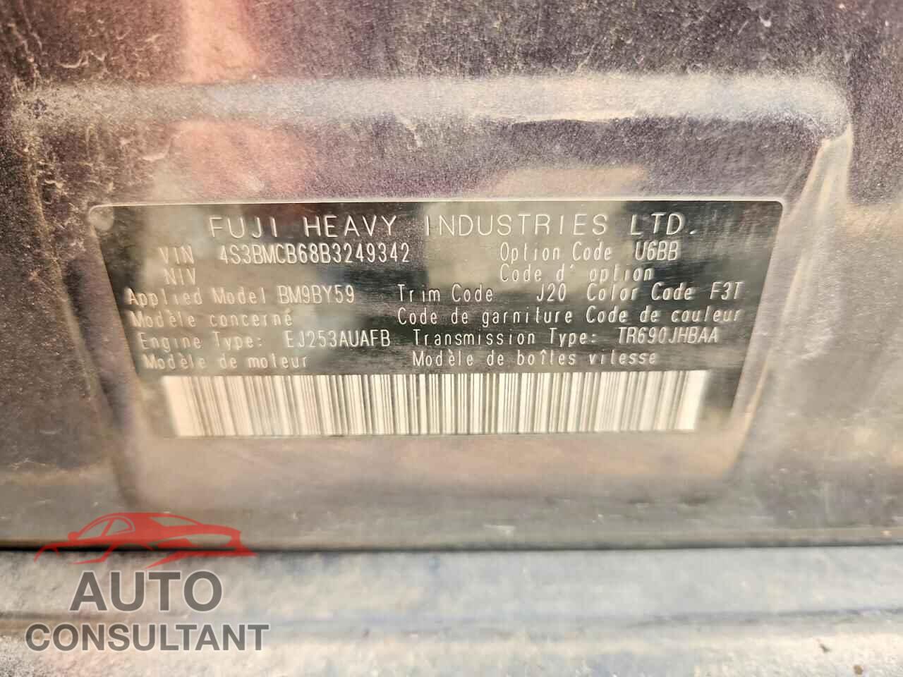 SUBARU LEGACY 2011 - 4S3BMCB68B3249342
