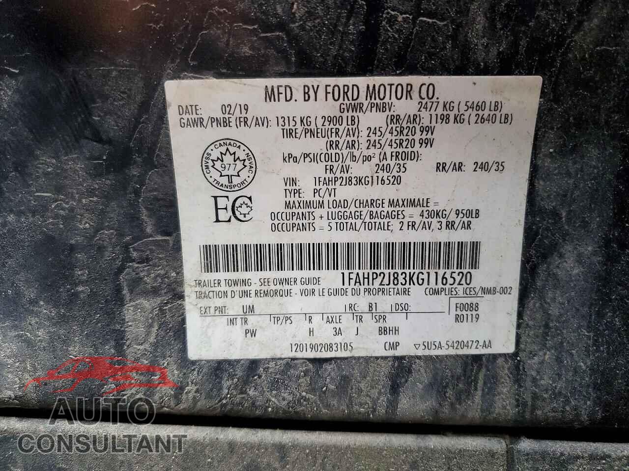 FORD TAURUS 2019 - 1FAHP2J83KG116520
